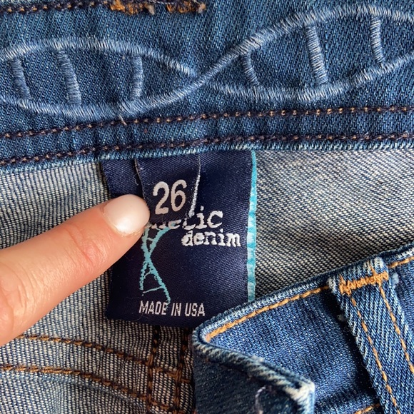 Genetic wide leg Denim Blue Wash 26 mid rise 90’s style flare leg bell bottom - Picture 6 of 8